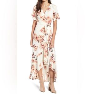 Leith | Dresses | Nordstrom Leith Floral Print Short Sleeve Midi Wrap Dress  Ivory Size Small | Poshmark